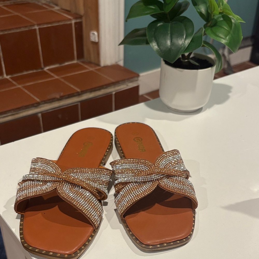 Glamorous Brown Rhinestone Sandals